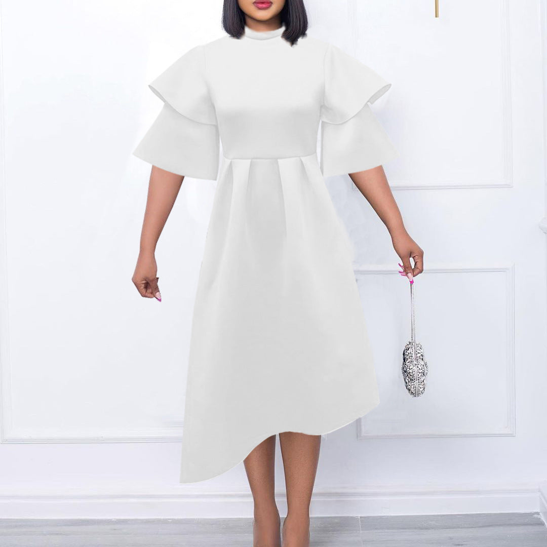 Femme Robe Midi Élégante avec Volants et Manches Volumineuses Chic und Stil
