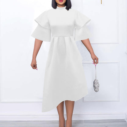 Femme Robe Midi Élégante avec Volants et Manches Volumineuses Chic und Stil