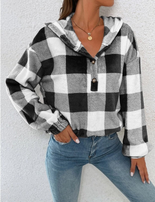 Dames Chemise à capuche à carreaux Chic und Stil