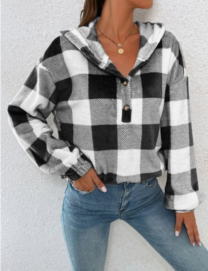 Dames Chemise à capuche à carreaux Chic und Stil