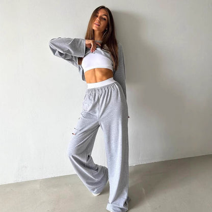 Women casual cropped top and wide leisure pants Chic and Style