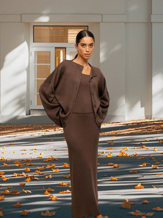 Dames Élégante robe maxi en tricot avec veste assortie Chic und Stil