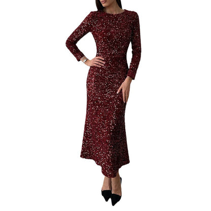 Robe de soirée scintillante pour dames avec manches longues et ourlet fluide Chic und Stil