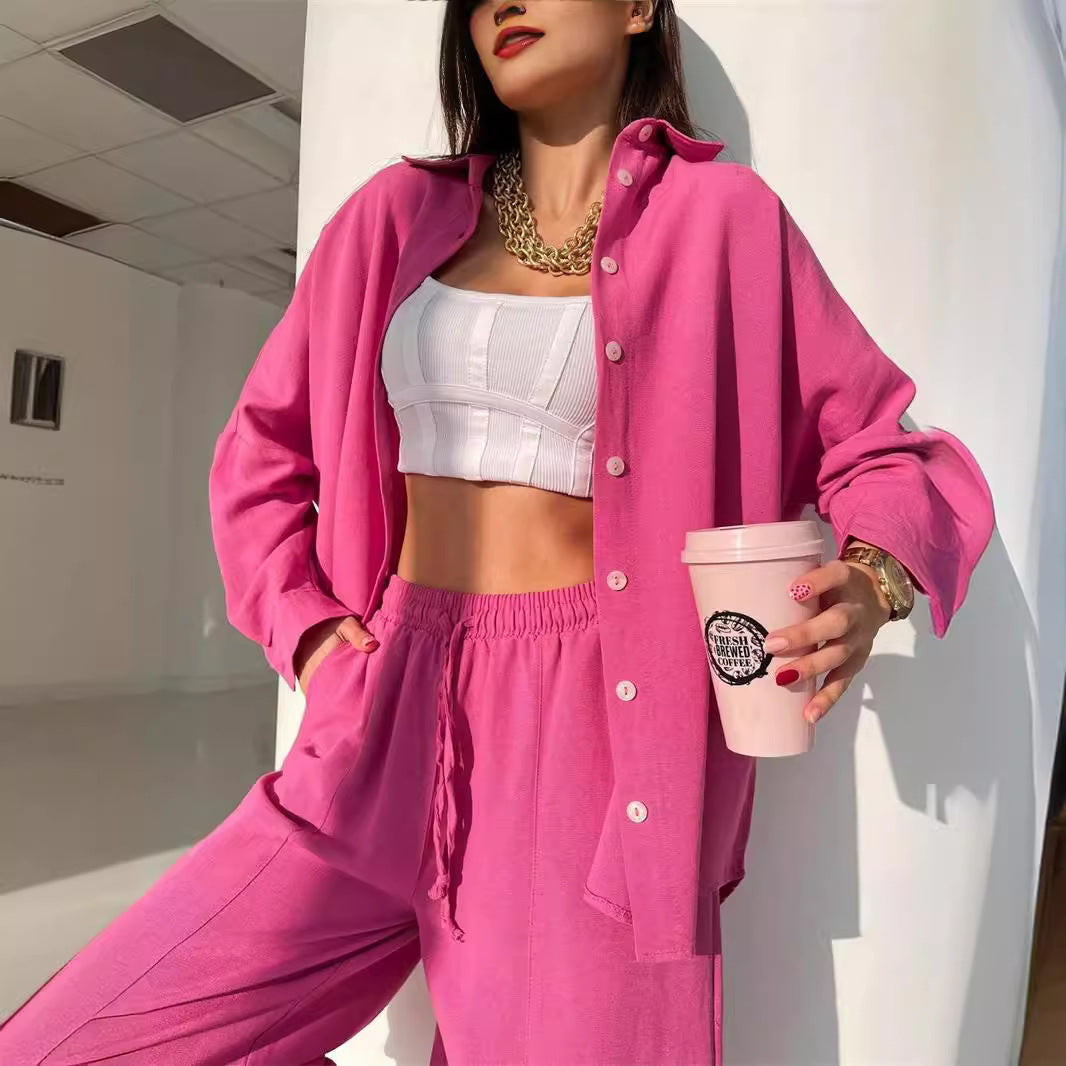 Women Casual Set in Lightweight Blended Fabric with Loose Blouse and Comfortable Pants Chic and Style