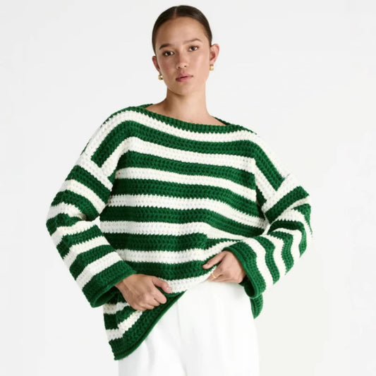 Pull over taille grande décontracté pour femmes avec motif rayé Chic und Stil