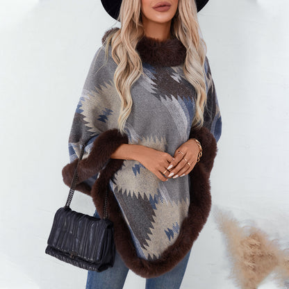 Pull en peluche pour femmes avec garniture en fausse fourrure de haute qualité et motif géométrique Chic und Stil