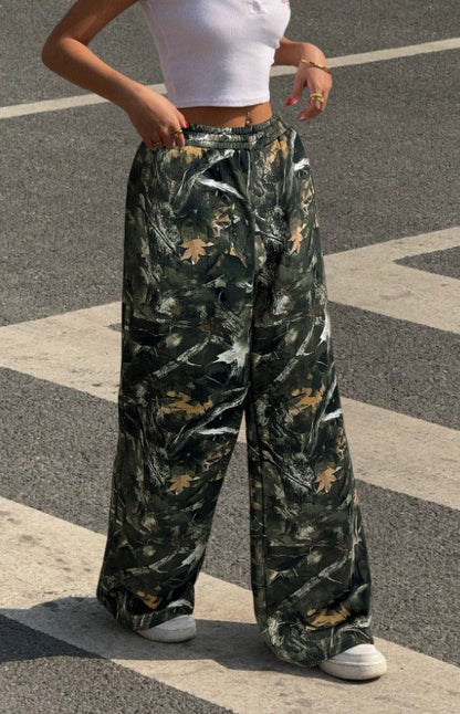 Women Wide Printed Pants with Elastic Waist Chic and Style