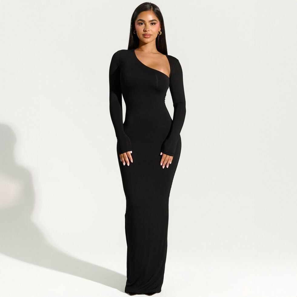 Robe maxi enveloppante élégante pour femmes avec décolleté asymétrique Chic und Stil