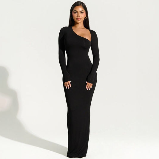 Robe maxi enveloppante élégante pour femmes avec décolleté asymétrique Chic und Stil