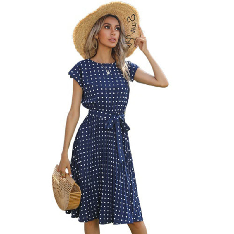 Robe A-ligne à pois pour femmes avec cordon de taille Chic und Stil