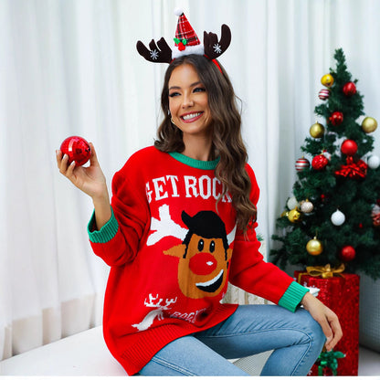 Pull en tricot de Noël pour femmes avec motif original de cerf et coupe décontractée Chic und Stil