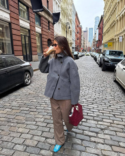 Ladies Oversized Fashionable Jacket in High-Quality Wool Blend Chic and Style