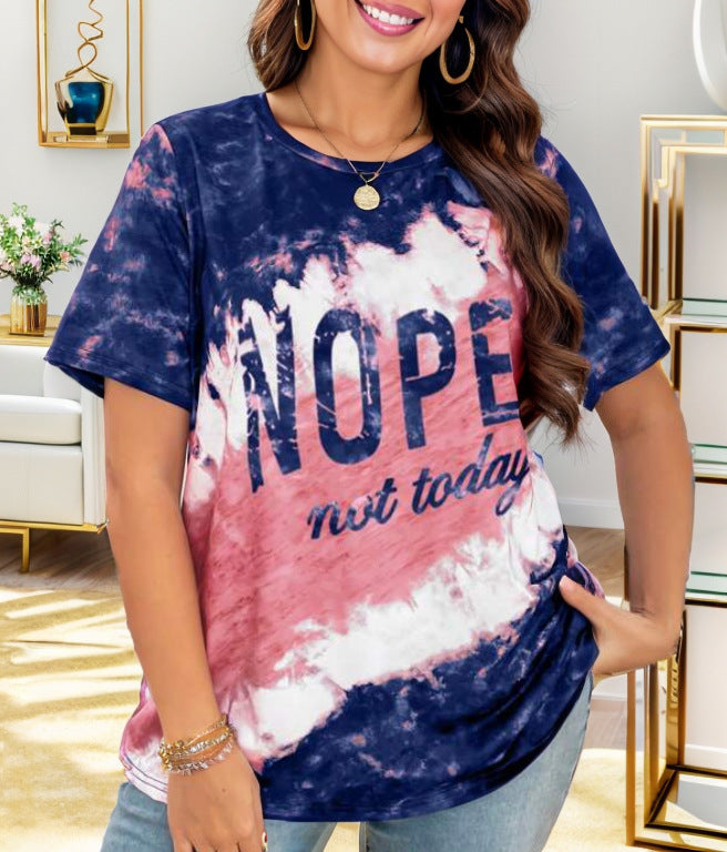 T-shirt décontracté pour femmes avec un motif de batik créatif et un lettrage accrocheur Chic und Stil