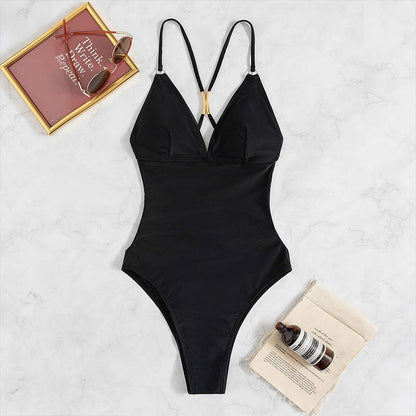 Dames Bretelles V Décolleté Maillot de Bain Chic und Stil