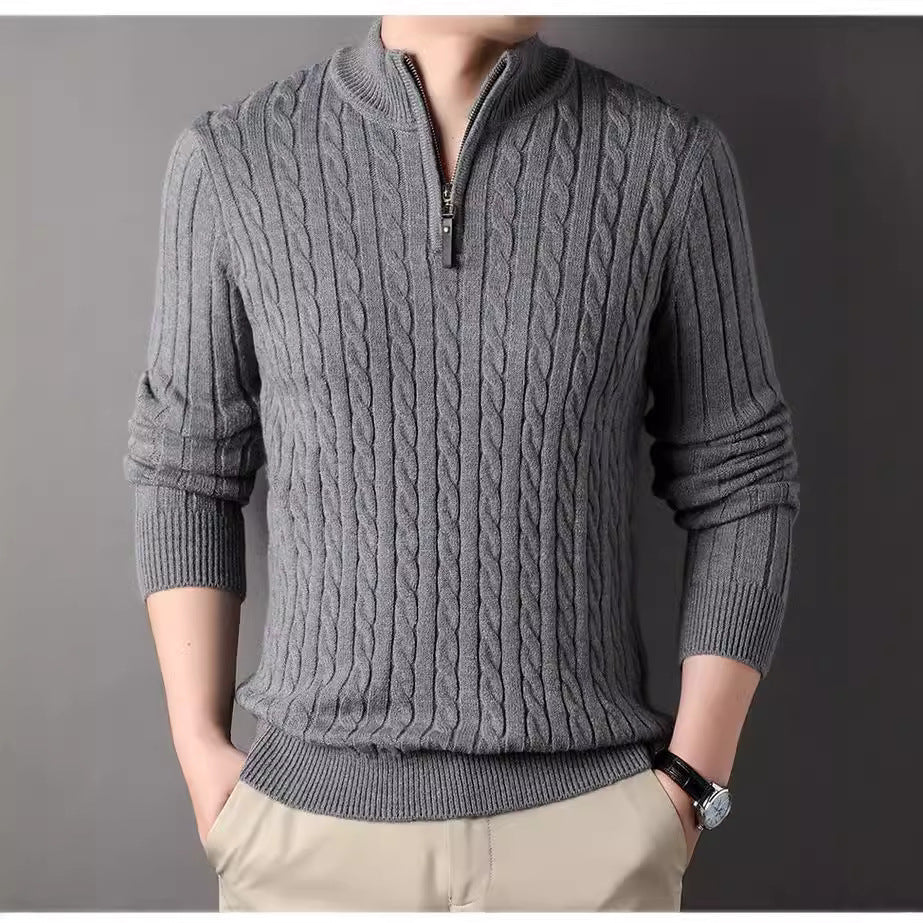 Pull homme avec zip et motif en relief en torsades Chic und Stil