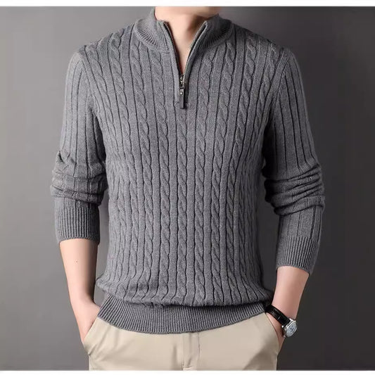 Pull homme avec zip et motif en relief en torsades Chic und Stil