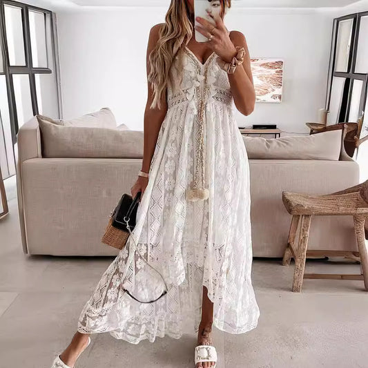 Robe maxi femme avec un motif en dentelle délicat et des détails ludiques Chic und Stil