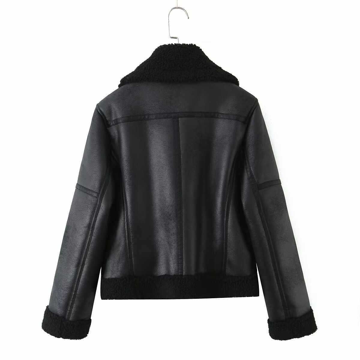 Dames cuir synthétique veste de biker avec doublure douce et détails élégants Chic und Stil