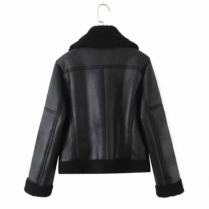 Dames cuir synthétique veste de biker avec doublure douce et détails élégants Chic und Stil