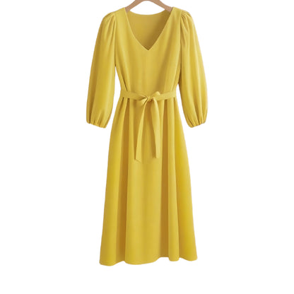 Robe maxi femme avec décolleté en V et élégantes manches bouffantes Chic und Stil
