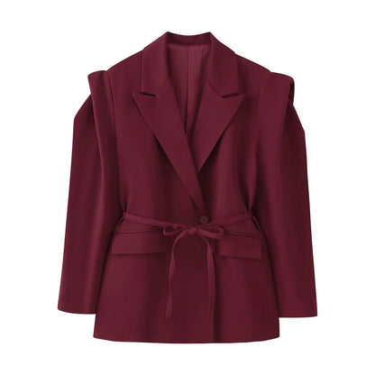 Elegant oversized blazer jacket for women with belt and shoulder pads Chic und Stil