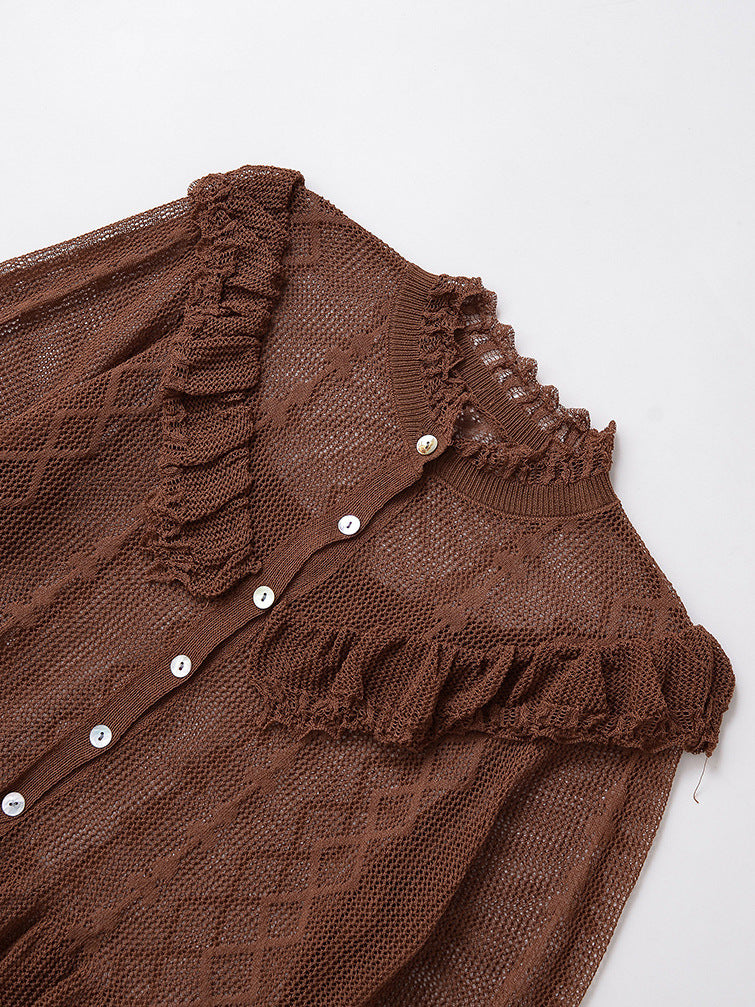 Dames cardigan fin avec détails en volants et patte de boutonnage Chic und Stil