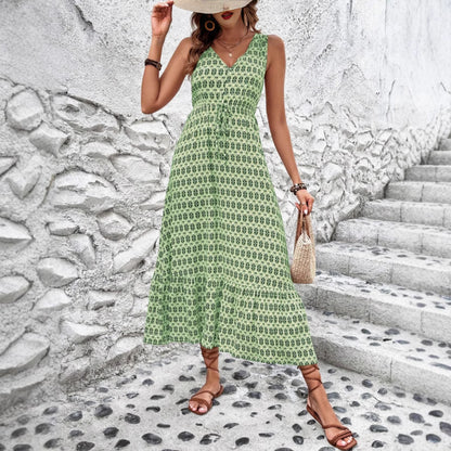 Robe maxi bohème sans manches pour femmes avec ceinture nouée Chic und Stil