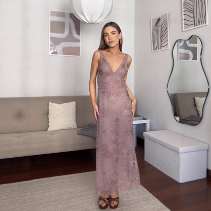 Robe maxi pour femmes avec des ornements en strass excitants Chic und Stil