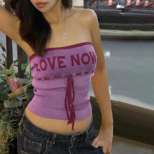 Haut en tricot sans bretelles pour femmes avec texte motivant Chic und Stil