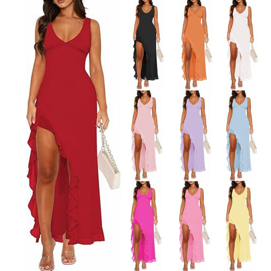 Robe maxi femme avec ourlet asymétrique et détails de volants Chic und Stil