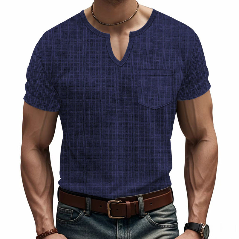 T-shirt à manches courtes pour hommes col en V avec poche poitrine Chic und Stil