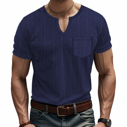T-shirt à manches courtes pour hommes col en V avec poche poitrine Chic und Stil