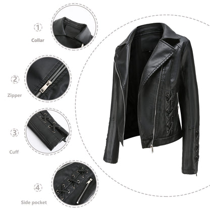 Dames élégant blouson de motard en similicuir avec détails de lacet décoratifs Chic und Stil