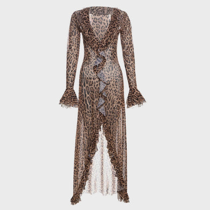 Robe maxi femme avec imprimé léopard et manches froncées Chic und Stil