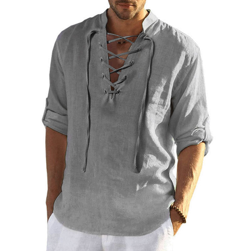 Chemise en lin aérienne pour hommes avec fermeture à lacets décorative Chic und Stil