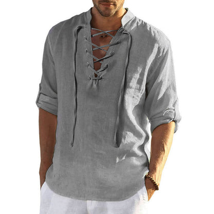 Chemise en lin aérienne pour hommes avec fermeture à lacets décorative Chic und Stil