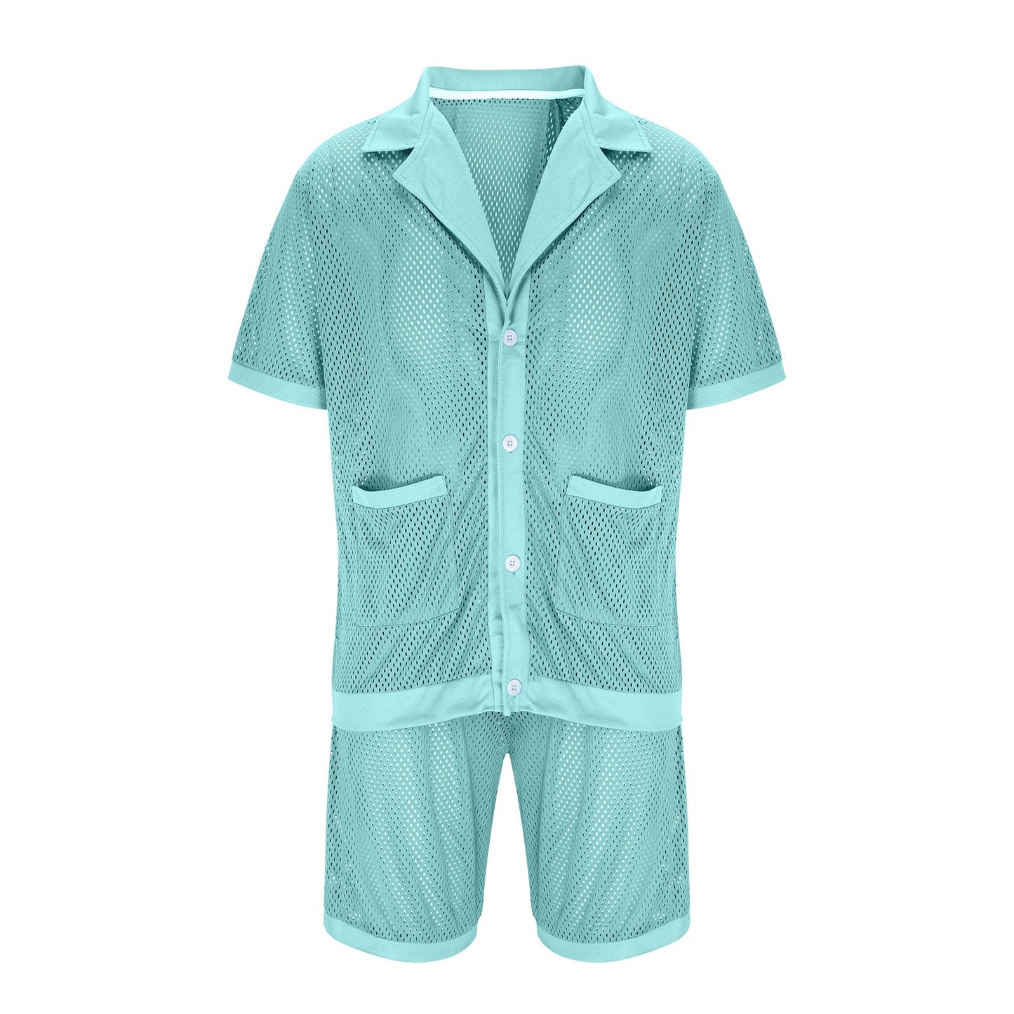 Dames Ensemble de pyjama en filet léger avec poches pratiques et patte de boutonnage Chic und Stil
