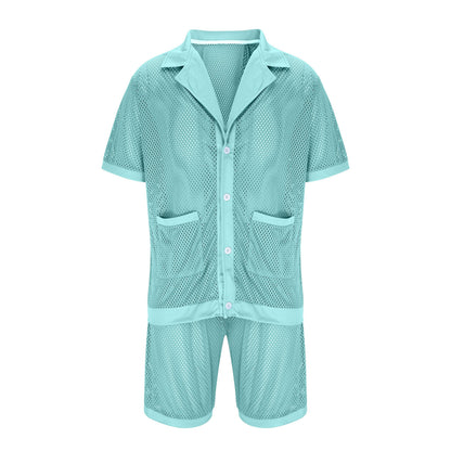 Dames Ensemble de pyjama en filet léger avec poches pratiques et patte de boutonnage Chic und Stil
