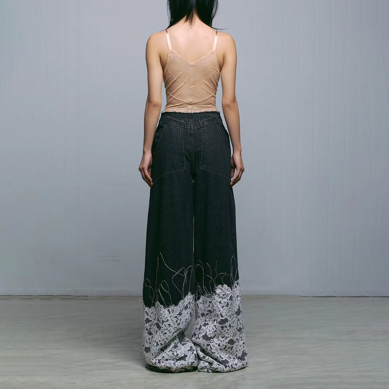 Dames Élégantes Jeans avec Applications en Dentelle Chic und Stil