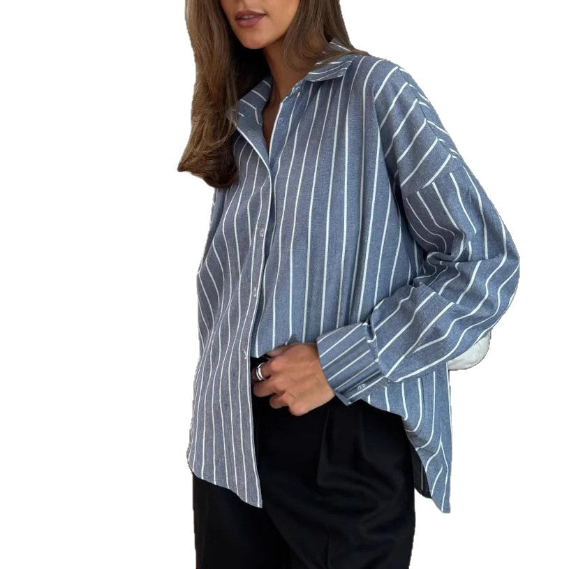Chemise en coton décontractée pour femmes avec design rayé et coupe ample Chic und Stil