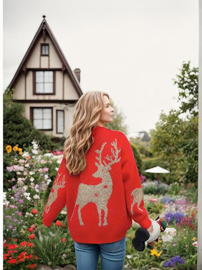 Pull en grosse maille pour femmes avec motif de flocon de neige festif et manches larges Chic und Stil