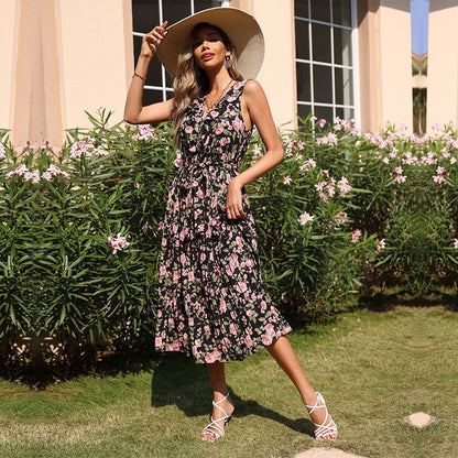 Robe maxi pour femmes avec motif floral et détail de bouton Chic und Stil