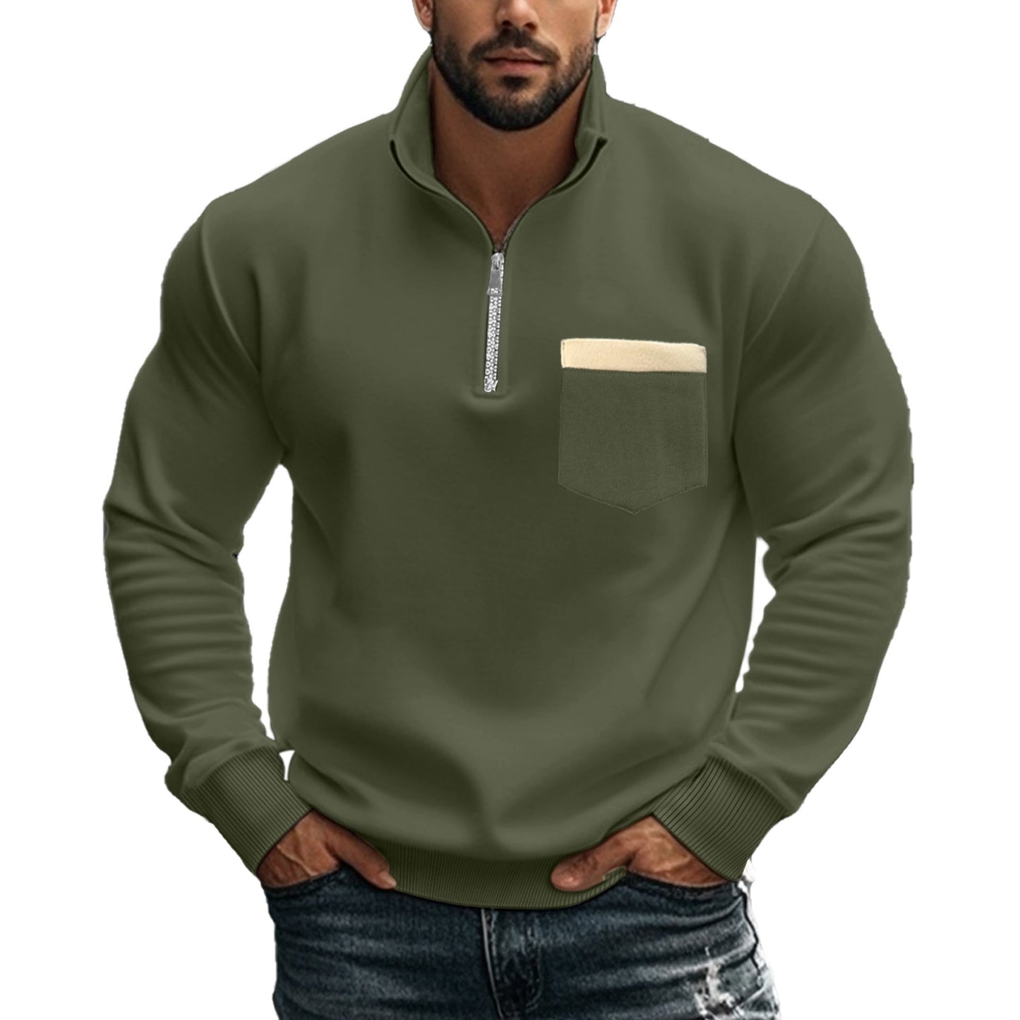 Sweatshirt pour hommes avec col montant et fermeture éclair intégrale Chic und Stil