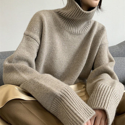 Dames pull à col montant confortable en tricot fin Chic und Stil