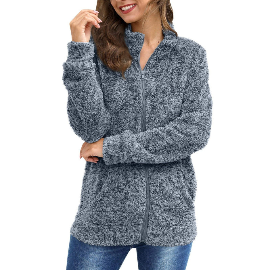Dame Veste en peluche avec fermeture éclair intégrale et tissu en peluche doux Chic und Stil