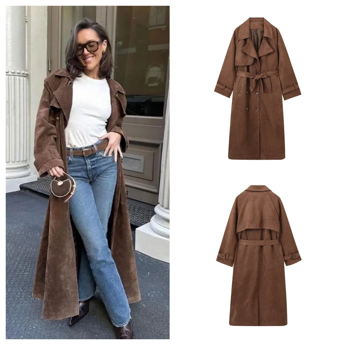 Dames élégant Trench-coat en Suède Chic und Stil