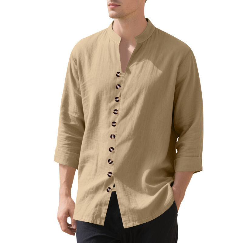 Chemise décontractée à manches longues pour hommes avec col Henley et boutons tendance Chic und Stil