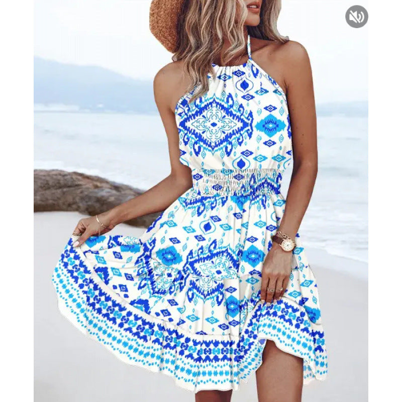 Robe boho à encolure halter pour femmes avec jupe à volants Chic und Stil
