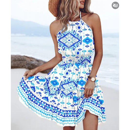 Robe boho à encolure halter pour femmes avec jupe à volants Chic und Stil