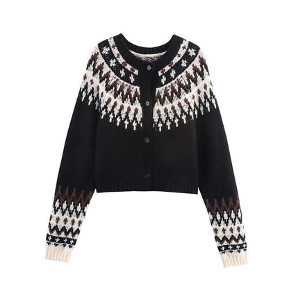 Ladies knitted winter coat with traditional pattern and buttons Chic and Style